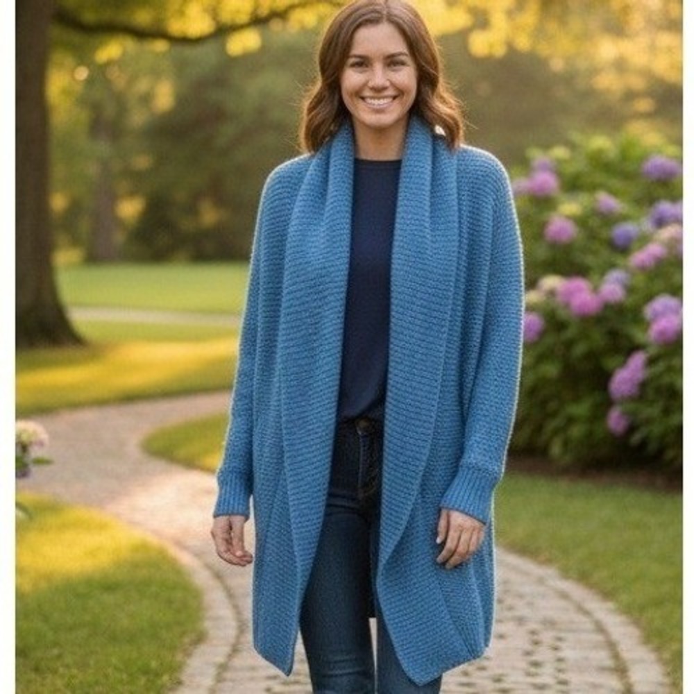 Willow Cardigan Sweater Womens Sz S Blue Cable Knit Open Front Minimalist Chunky